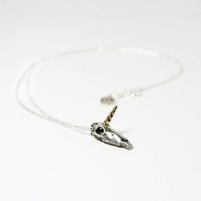 unicorn skull necklace edgy jewelry handmade sterling silver vegan
