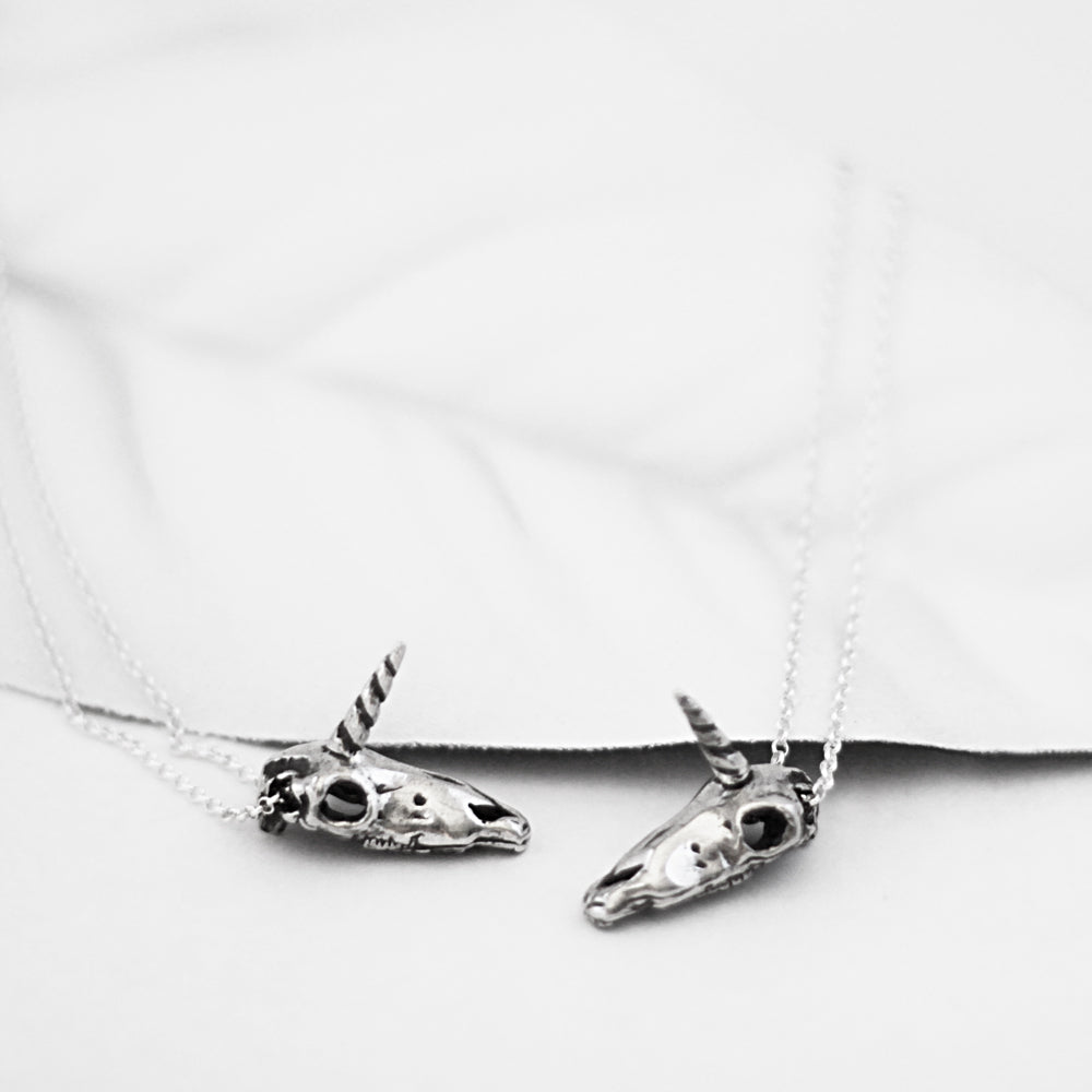 unicorn skull necklace edgy jewelry handmade sterling silver